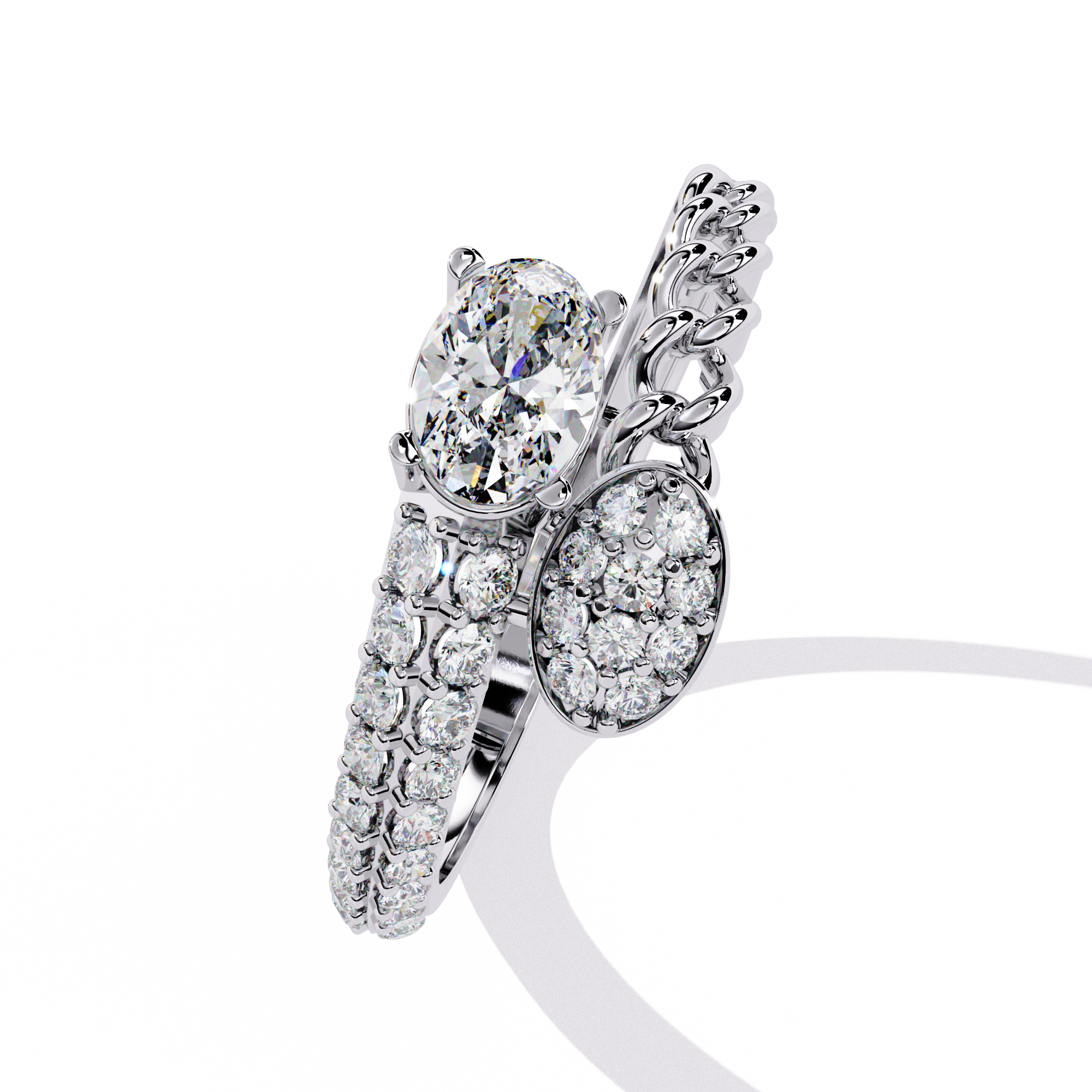 Solitairekart – 0.61 ct Lab Diamond Oval Chain Ring – 14K Yellow Gold